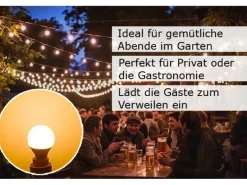 Satisfire Illu- Partylichterkette 20m Weiß Für Außen Garten 30 Ultra-Warmweiße LED Kugeln