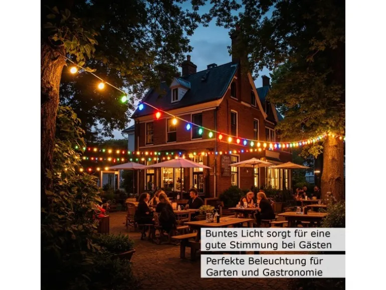 Satisfire Illu- Partylichterkette 20m Schwarz Außen Biergarten 20 Bunte LED Kugellampen