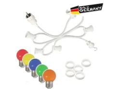 Satisfire Illu Partylichterkette 5m Weiß Für Außen Biergarten 10 Bunte LED Kugellampen