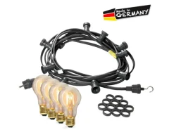 Satisfire Illu- Partylichterkette 5m Schwarz Biergarten Terrasse 10x Filament Glühbirne