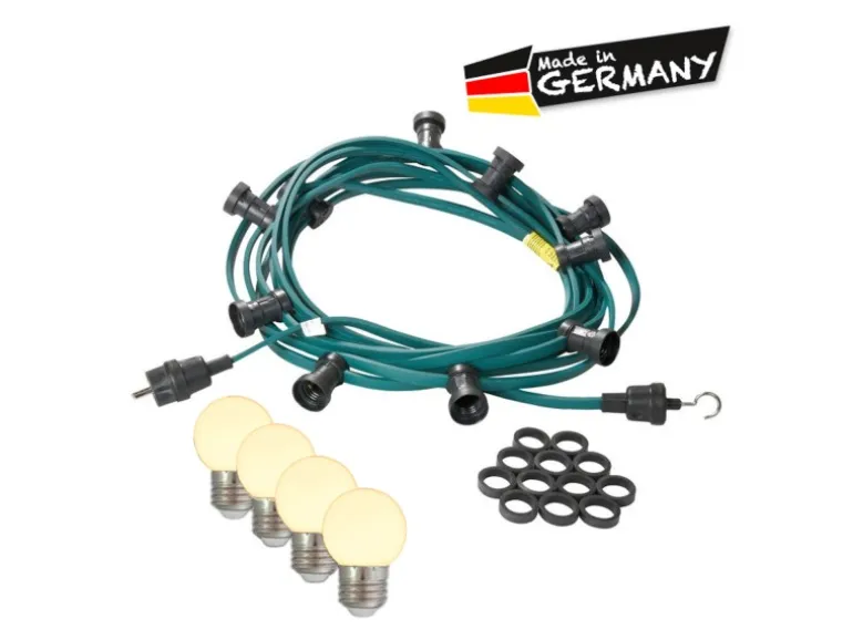Satisfire Illu- Partylichterkette 20m Grün Biergarten 20 Warmweiße E27 LED Kugellampen