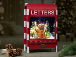 Spieluhr Briefkasten Lebkuchenmann mit LED-Beleuchtung 23 cm x 14,5 cm x 37 cm