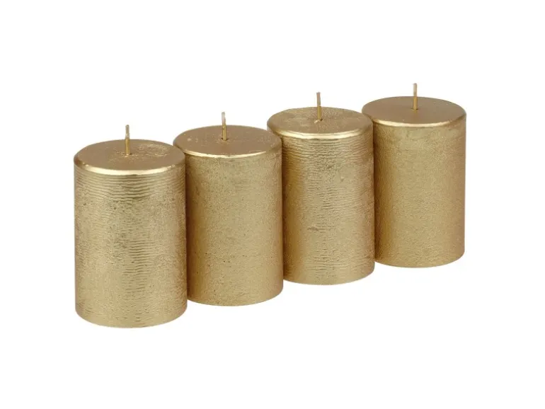 Steinhart Stumpenkerze Rustic-Glanz Ø 5,8 cm x 8 cm 4er-Pack Gold