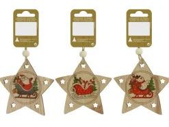 Stern mit Motiv zum Hängen Holz 8 cm Bunt 3-fach sortiert