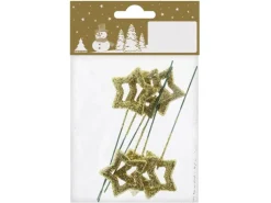 Sterne Beglittert mit Draht Gold 6 Stück