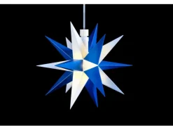 Sterntaler Dekostern Weihnachtsstern Mini-Stern Kunststoff 18-Zacker 12cm Innen LED Batterie mit Timer & Fernbedienung Weiß-blau