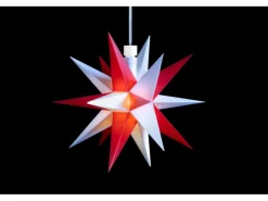 Sterntaler Dekostern Weihnachtsstern Mini-Stern Kunststoff 18-Zacker 12cm Innen LED Batterie mit Timer & Fernbedienung Weiß-Rot