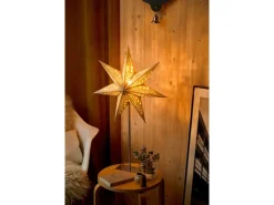 Sterntaler Dekostern Weihnachtsstern Papier Samt Faltstern mit Ständer 45cm Innen Glühbirne Netzstecker Grau