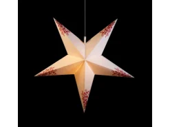 Sterntaler Dekostern Weihnachtsstern mit Ornamenten Faltstern Kunststoff 5-Zacker 60cm Außen Glühbirne Netzstecker Weiß-Rot