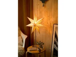 Sterntaler Dekostern Weihnachtsstern Papier Samt Faltstern mit Ständer 45cm Innen Glühbirne Netzstecker Weiß