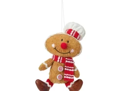 Stoff-Lebkuchenfigur Hängend Braun-Rot-Weiß 12 cm x 5 cm x 17 cm
