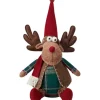 Stoff-Rentier Sitzend Braun-Rot-Grün 25 cm x 17 cm x 40 cm