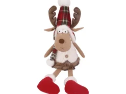 Stoff-Rentier Sitzend Rot-Grün