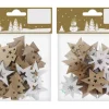 Streu-Ornamente Sterne und Tannenbäume Holz in Weiß/Natur 12er Pack je ca. 4 cm