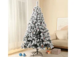 Svita Weihnachtsbaum Künstlich Schnee Mit Tannenzapfen Und Beeren 1017 Zweig-Spitzen Inkl. Ständer Luvi-Nadeln 210cm