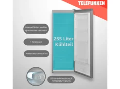 Telefunken Kühlschrank 255 Liter Freistehend mit Gemüsefach ohne Gefrierfach LED-Beleuchtung KTFK265ES2