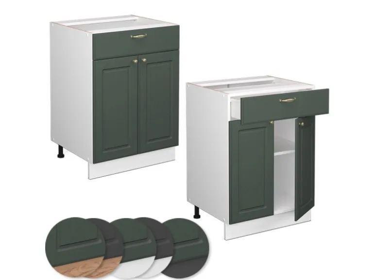 Vicco Badschrank Fame-Line Grün-Gold Landhaus/Weiß 60 x 82 cm mit Schublade ohne Arbeitsplatte