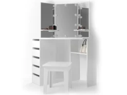 Vicco Eckschminktisch Arielle Weiß 110 cm mit LED Beleuchtung
