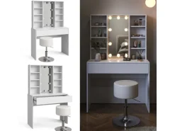 Vicco Schminktisch Alexa Weiß 93 cm mit LED Beleuchtung und Hocker