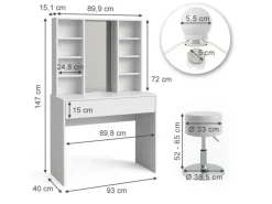 Vicco Schminktisch Alexa Weiß 93 cm mit LED Beleuchtung und Hocker