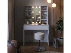 Vicco Schminktisch Alexa Weiß 93 cm mit LED Beleuchtung und Hocker