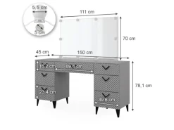 Vicco Schminktisch Anett Grau 150 cm mit LED Beleuchtung