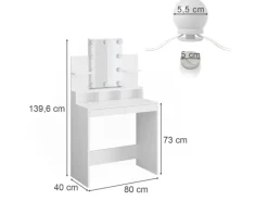 Vicco Schminktisch Ania Weiß 80 cm mit LED Beleuchtung