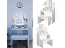 Vicco Schminktisch Ania Weiß 80 cm mit LED Beleuchtung und Bank