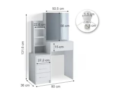 Vicco Schminktisch Conrada Weiß 36 cm mit LED Beleuchtung