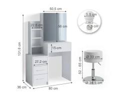 Vicco Schminktisch Conrada Weiß 36 cm mit LED Beleuchtung und Hocker