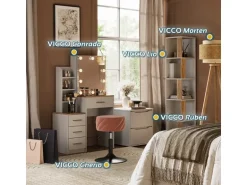 Vicco Schminktisch Conrada Weiß/Sonoma/Sonoma 36 cm mit LED Beleuchtung