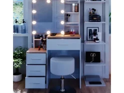 Vicco Schminktisch Conrada Weiß/Sonoma/Sonoma 36 cm mit LED Beleuchtung und Hocker