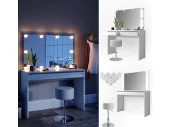 Vicco Schminktisch Emma Weiß 120 cm mit LED Beleuchtung und Hocker
