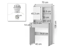 Vicco Schminktisch Laura Weiß 70 cm mit LED Beleuchtung