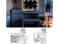 Vicco Schminktisch Lilli Weiß 135 cm mit LED Beleuchtung und Bank