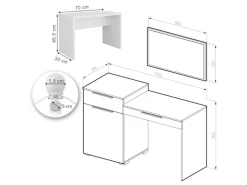 Vicco Schminktisch Lilli Weiß 135 cm mit LED Beleuchtung und Bank