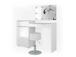 Vicco Schminktisch Lilli Weiß 135 cm mit LED Beleuchtung und Hocker
