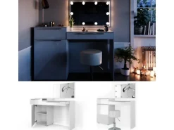 Vicco Schminktisch Lilli Weiß 135 cm mit LED Beleuchtung und Hocker