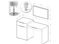 Vicco Schminktisch Lilli Weiß 135 cm mit LED Beleuchtung und Hocker