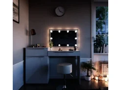 Vicco Schminktisch Lilli Weiß 135 cm mit LED Beleuchtung und Hocker