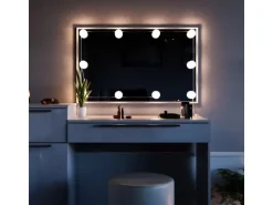 Vicco Schminktisch Lilli Weiß 135 cm mit LED Beleuchtung und Hocker