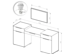 Vicco Schminktisch Lilli Weiß 190 cm mit LED Beleuchtung