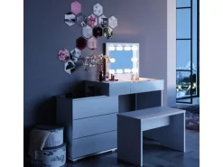 Vicco Schminktisch Lotos Weiß 117.4 cm mit LED Beleuchtung und Bank