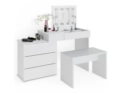 Vicco Schminktisch Lotos Weiß 117.4 cm mit LED Beleuchtung und Bank