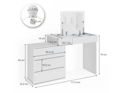 Vicco Schminktisch Lotos Weiß 117.4 cm mit LED Beleuchtung