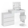 Vicco Schminktisch Lotos Weiß 117.4 cm mit LED Beleuchtung und Hocker