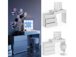 Vicco Schminktisch Lotos Weiß 117.4 cm mit LED Beleuchtung und Hocker