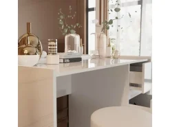 Vicco Schminktisch Marla Weiß Hochglanz 120 cm mit Spiegel Hocker LED-Lichterkette