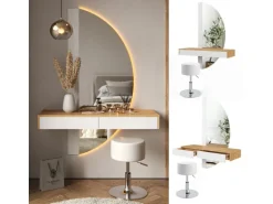 Vicco Schminktisch Melisa Weiß/Eiche 120 cm mit LED Beleuchtung und Hocker