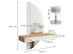 Vicco Schminktisch Melisa Weiß/Eiche 120 cm mit LED Beleuchtung und Hocker